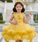 Girls Mango Yellow Designer High-Low Ruffle Party Short Frock| Party Wear Dress For Girls