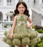 Girls Mehandi Designer High-Low Ruffle Party Short Frock| Party Wear Dress For Kids