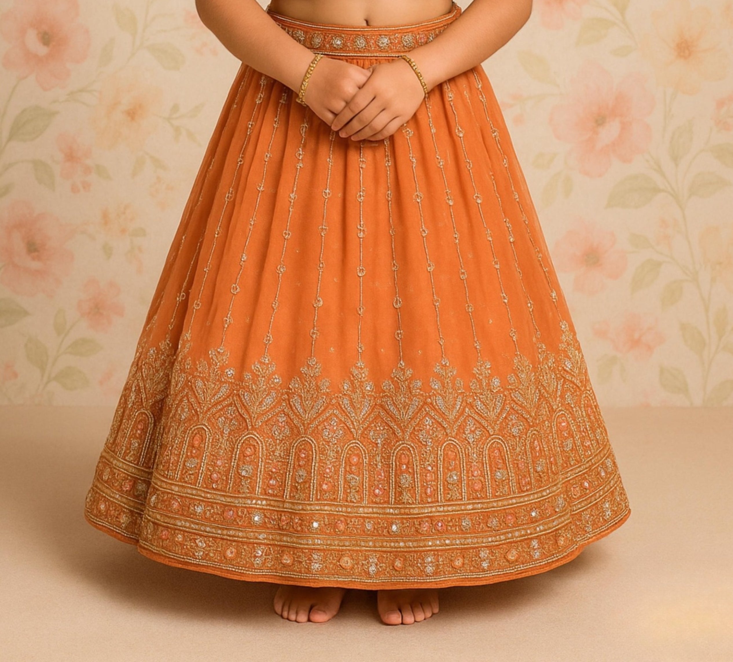 Rust Orange Embroidered Crop Top with Lehenga Set