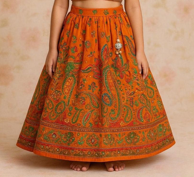 Rust Orange Handcrafted Paisley Lehenga Set