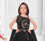 Black Sequin Embroidered Crop Top & Flared Lehenga Set  | Ethnic Wear For Girls