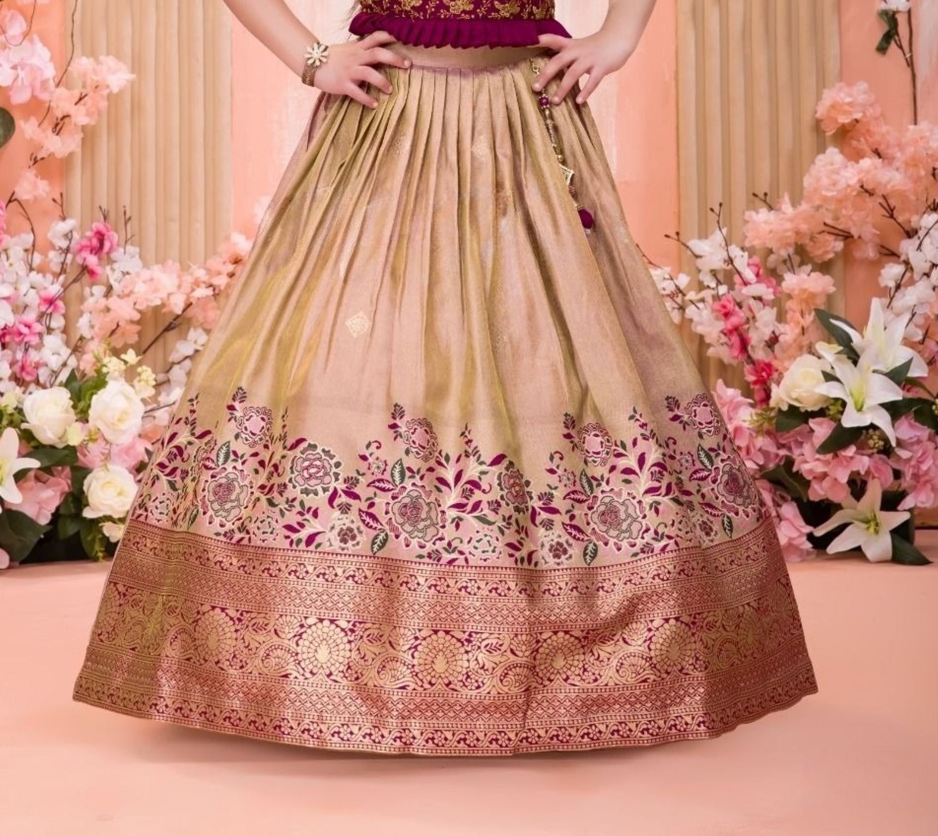Wine & Gold Brocade Silk Lehenga Set