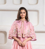 Girls Rose Pink Embroidered Cape Gown Lehenga Set | Kids Wedding & Festive Ethnic Wear