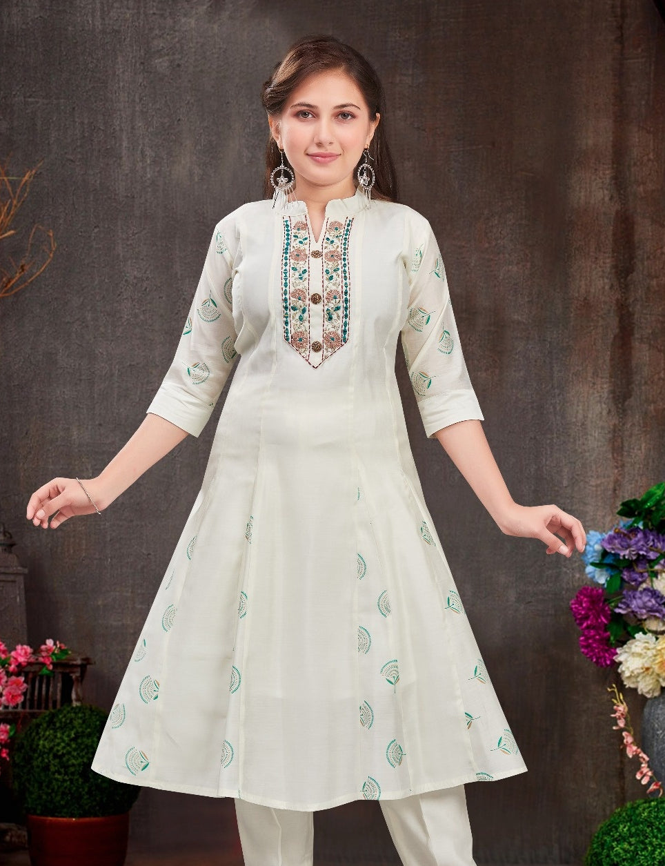 Ivory Green Aura Embroidered Salwar Suit | Kids Ethnic Outfit for Girls