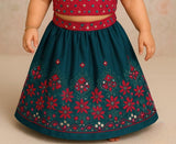 Teal Blue & Rani Pink Mirror Embroidered Lehenga Set