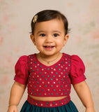 Teal Blue & Rani Pink Mirror Embroidered Lehenga Set