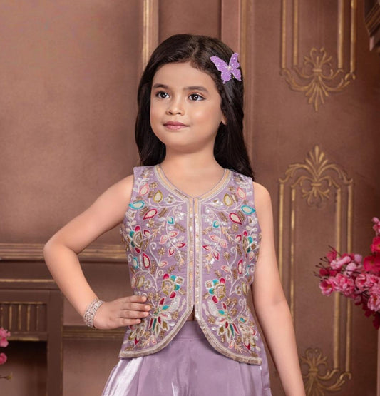 Lavender Embroidered Sharara Suit for Girls | Ethnic Wear For Girls