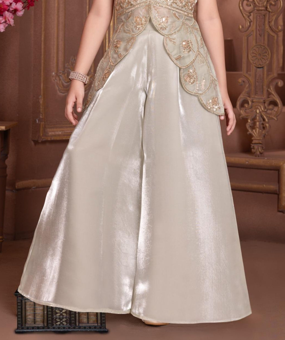Ivory Gold Embroidered Outfit Sharara Set for Girls | Ethnic Wear For Girls