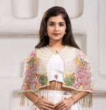 Beige Floral Embroidered Lehenga with Cape