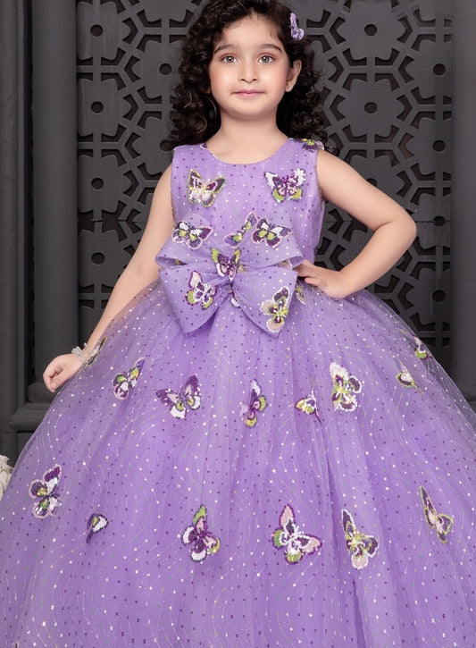 Lavender Butterfly Princess Ball Long Gown