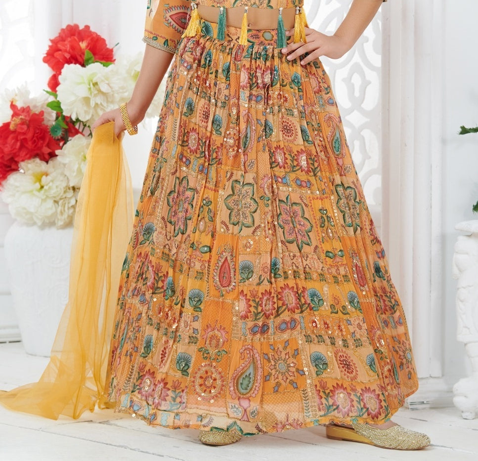 Mustard Yellow Mehfil Lehenga Set | Kids Ethnic Wear for Girls