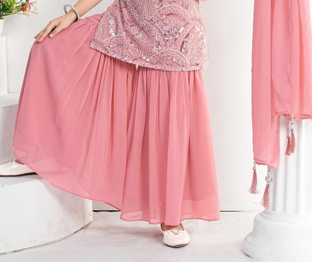 Blush Pink Royale Sequin Sharara Set | Kids Ethnic Outfit for Girls