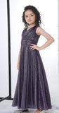 Midnight Purple Metallic Full Length Long Gown | Party Wear Dress For Girls