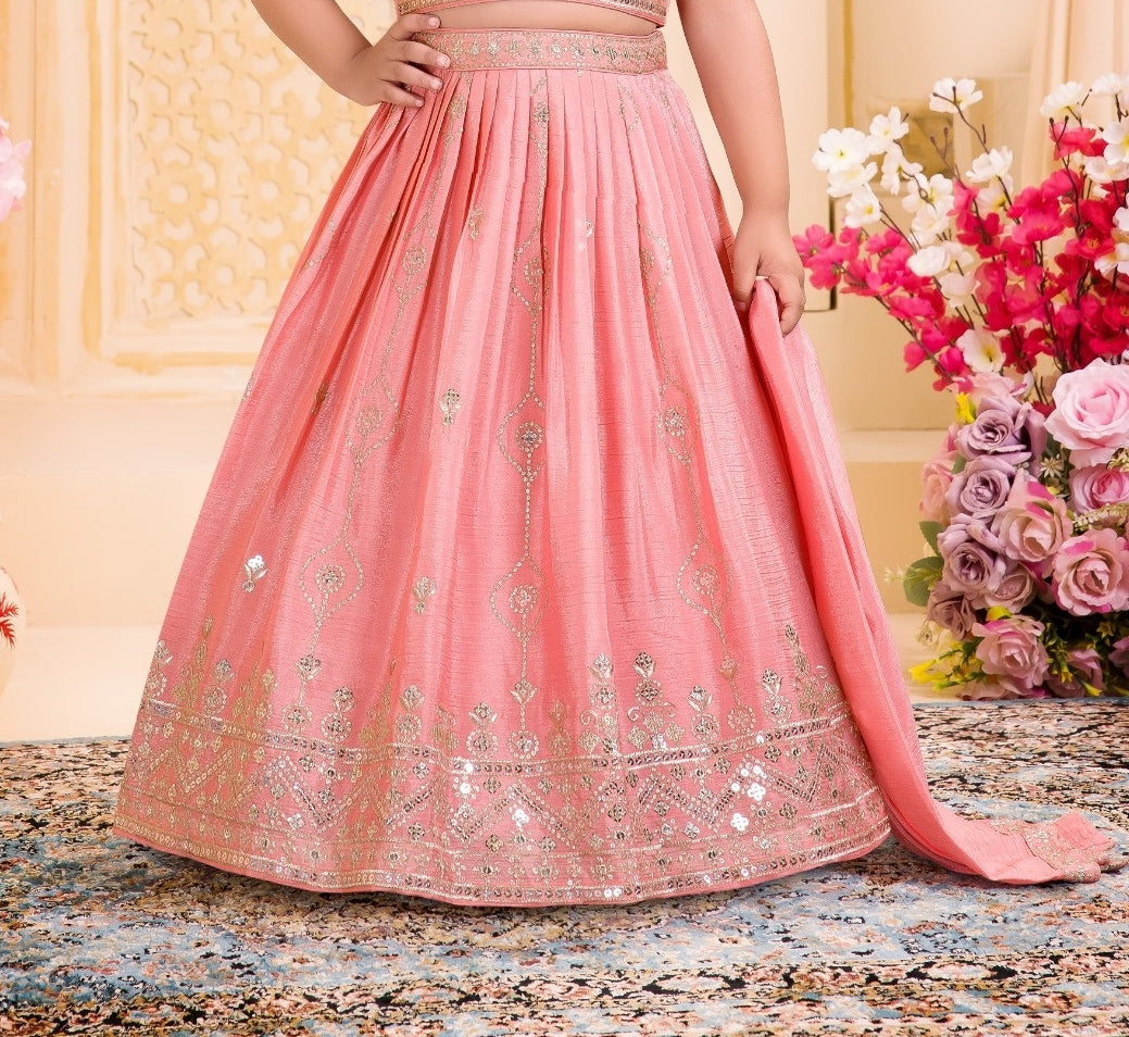 Blush Peach Embroidered Lehenga Set | Kids Ethnic Wear for Girls