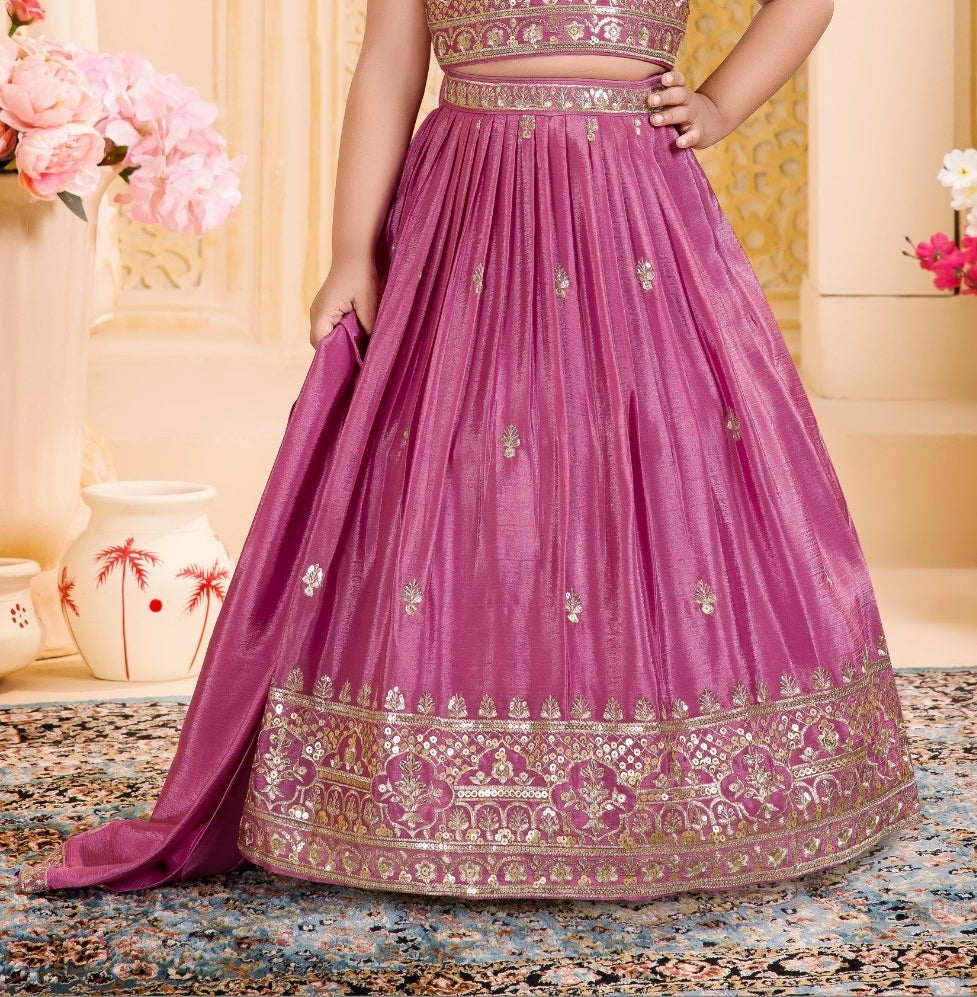 Royal Purple Embroidered Lehenga Set | Kids Ethnic Wear for Girls