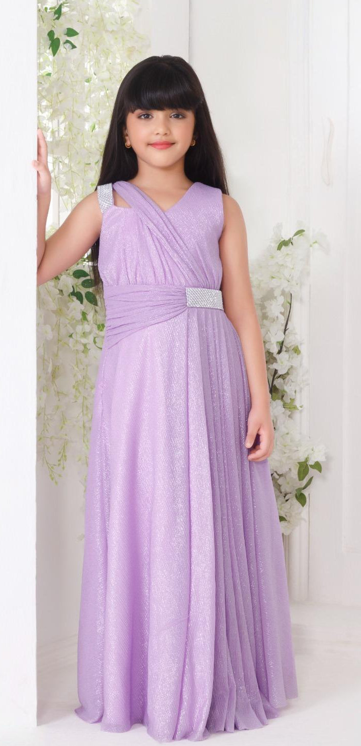 Lavender Shimmer Elegant Full-Length Long Gown | Party Wear Dress For Girls