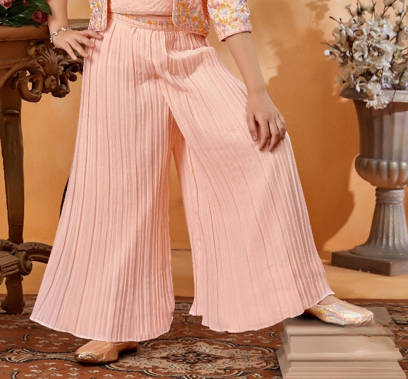 Peach Blossom Pleated Palazzo Set | Kids Ethnic Outfit for Girls