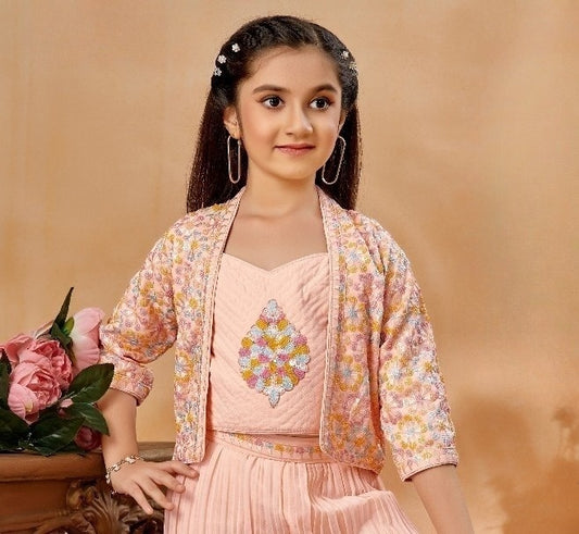 Peach Blossom Pleated Palazzo Set | Kids Ethnic Outfit for Girls