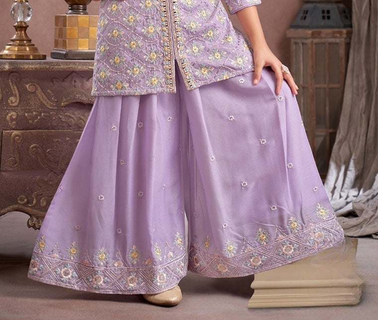 Lavender Grace Embroidered Palazzo Set | Kids Ethnic Outfit for Girls
