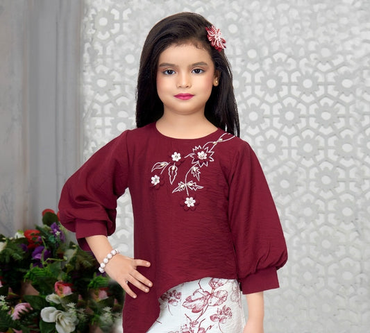 Maroon Floral Palazzo Set | Kids Ethnic Outfit for Girls