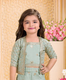 Sage Green Embroidered Jacket Pant Set | Kids Ethnic Outfit for Girls