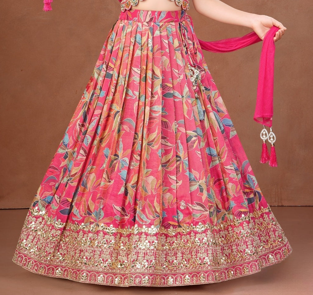 Rani Pink Floral Royal Lehenga Set | Kids Ethnic Wear for Girls