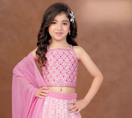 Blush Pink Blossom Designer Lehenga Set | Kids Ethnic Wear for Girls