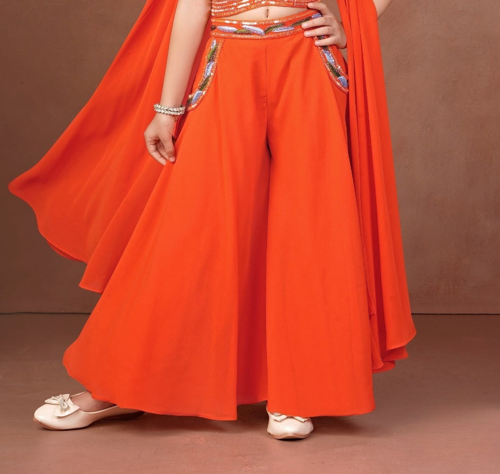 Fiesta Flame Embroidered Palazzo Set | Kids Ethnic Outfit for Girls