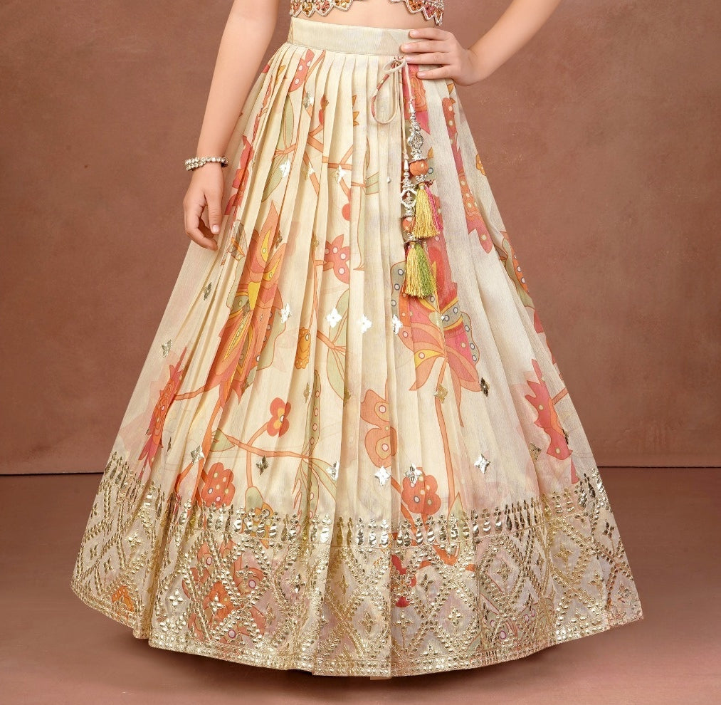 Ivory Cream Blossom Designer Lehenga Set | Kids Ethnic Wear for Girls