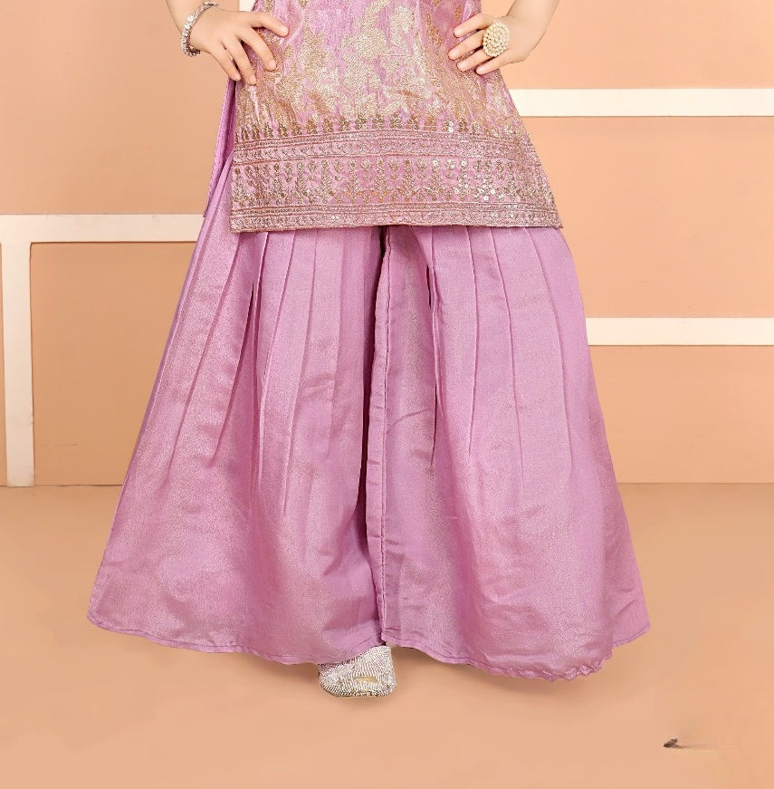Rose Pink Quartz Royal Sharara Set | Kids Ethnic Outfit for Girls
