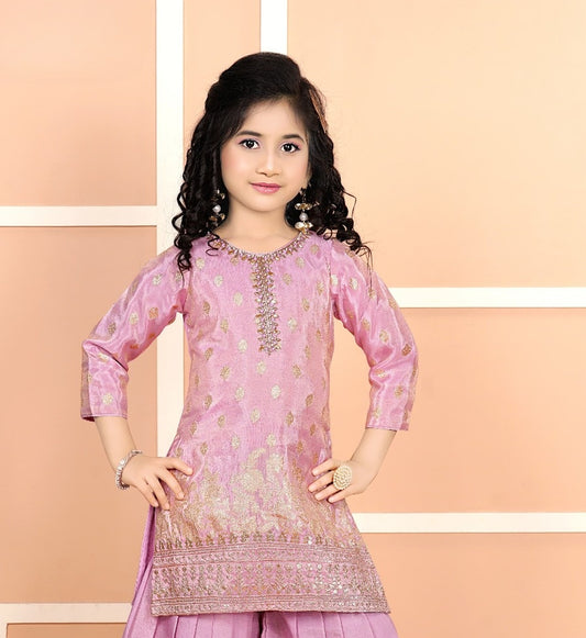 Rose Pink Quartz Royal Sharara Set | Kids Ethnic Outfit for Girls