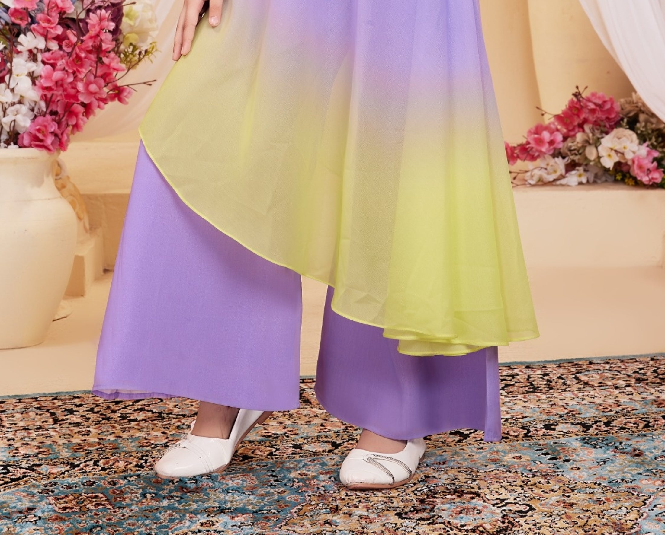 Girls Purple Ombre Designer Sharara Set with Embellished Top & Dupatta |Ethnic Wear for Kids