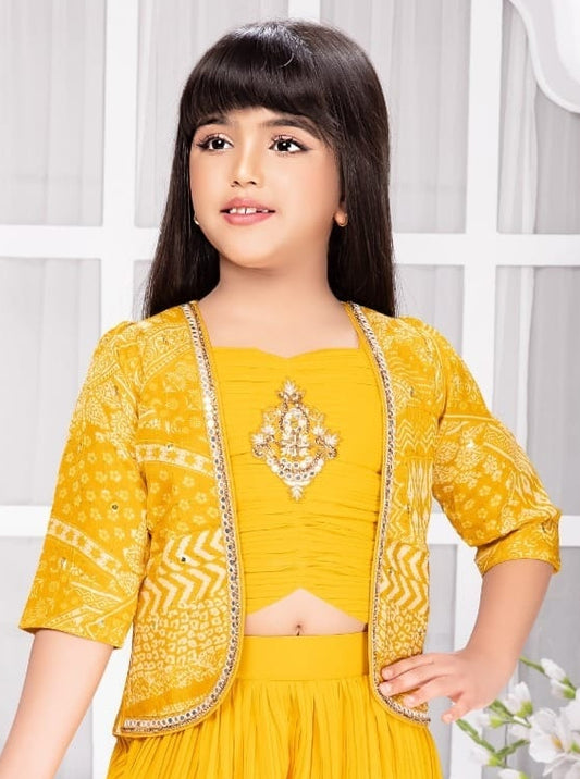 Mustard Yellow-Sunlit Glam Jacket Plazzo Indo Western Set