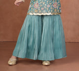 Teal Green Blossom Luxe Sharara Set | Kids Ethnic Outfit for Girls