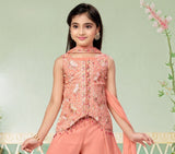 Coral Peach Blossom Luxe Sharara Set | Kids Ethnic Outfit for Girls