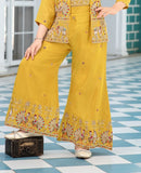 Royal Mustard Gold Embroidered Jacket Palazzo Set |  Kids Ethnic Outfit for Girls