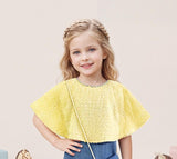 Yellow Textured Cape Top with Denim Skirt | Western Wear For Kids