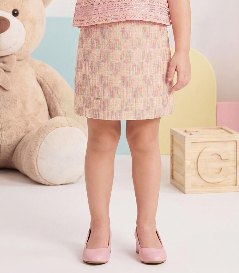 Blush Pink Halter Top with Printed Skirt | Western Wear For Kids