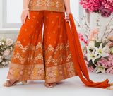 Rust Orange Banarasi Print Palazzo Set with Dupatta