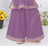 Purple Embroidered Peplum Top with Plazzo Pants