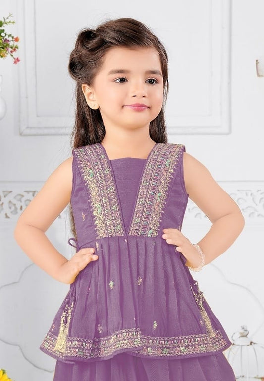 Purple Embroidered Peplum Top with Plazzo Pants