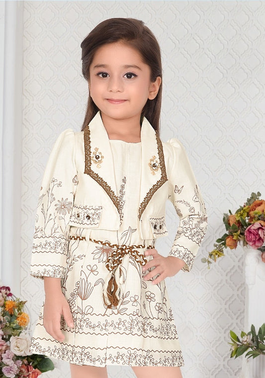 Ivory Cream Floral Jacket Dress Set
