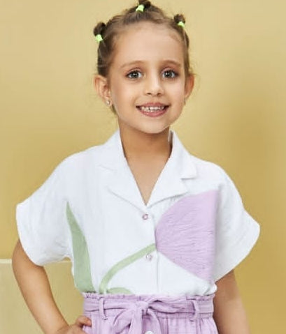 White-Lilac Garden Button Skirt Top