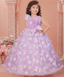 Lavender Bloom Royal Princess Couture Long Gown | Party Wear Kids Dress for Girls