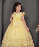 Girls Yellow Floral Embroidered Ball Gown |  Party Wear Dress for Kids