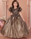 Princess Mehandi Ball Gown with Sequin Floral Bow |  Party Wear Dress for Girls