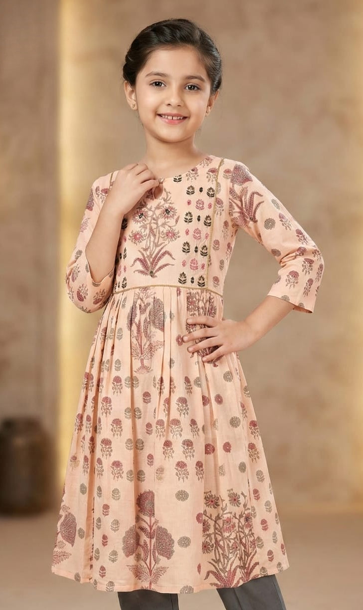 Peach Blossom Printed Salwar Suit | Kids Ethnic Outfit for Girls
