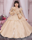 Champagne Gold Princess Ball Gown with Floral  Bow | Party Dress for Girls