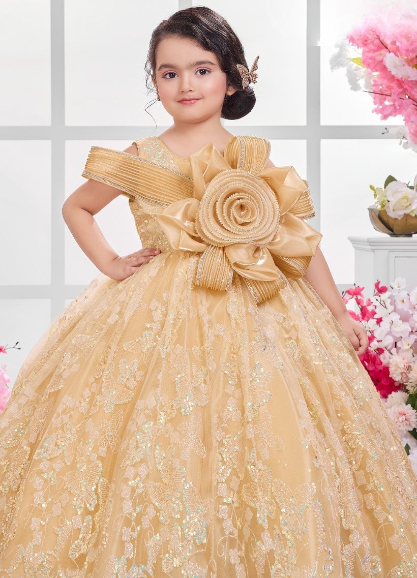 Golden Butter Princess Ball Gown | Party Wear Dress for Kids