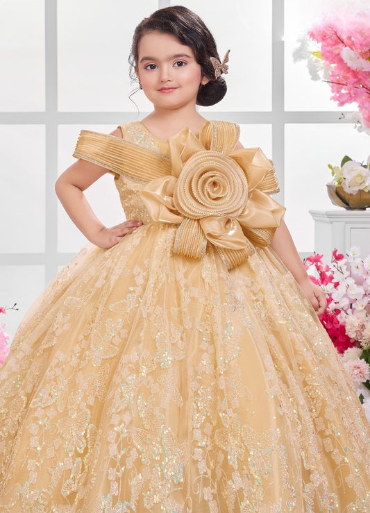 Golden Butter Princess Ball Gown | Party Wear Dress for Kids